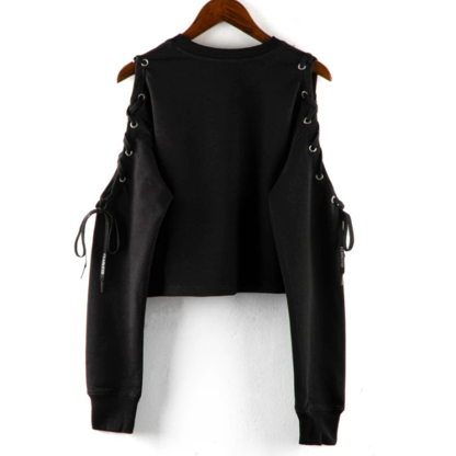 Vintage Letter Print Long Sleeve Irregular Cropped Hooded Sweatshirt - image 5