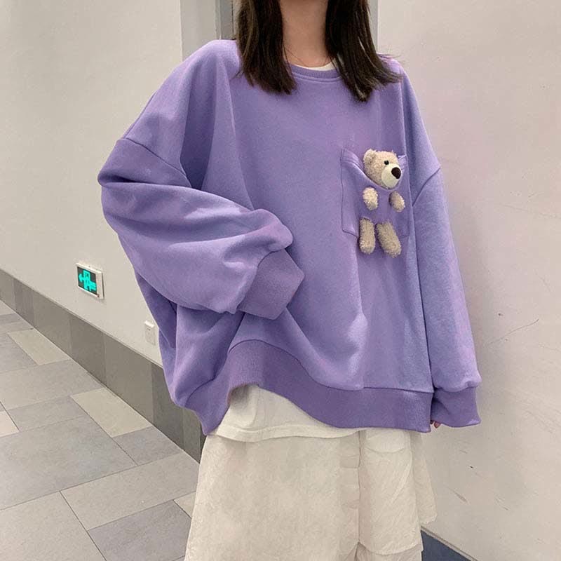 Girlfriend Boyfriend Bear Pocket Sweatshirt - Purple - 2XL - image 6