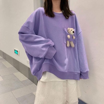 Girlfriend Boyfriend Bear Pocket Sweatshirt - Purple - 2XL - image 6