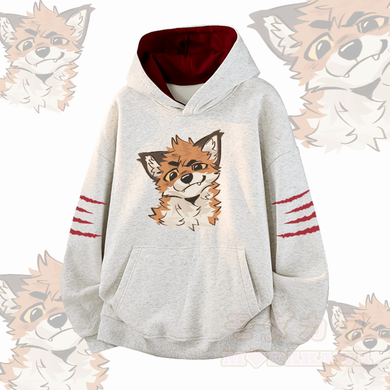 MODAKAWA X atka Funny Fox Graphic Contrast Lining Pullover - Grey - 3XL - image 3