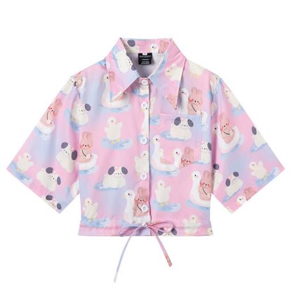 Animal Print Short Sleeve Button-Up Shirt - Multicolor G - L - image 8