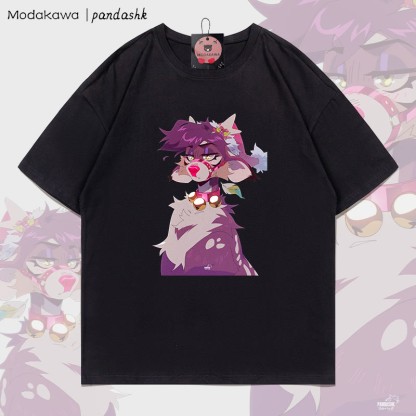 MODAKAWA X pandashk Xmas Deer Graphic Cotton T-shirt - Black - 5XL - image 4