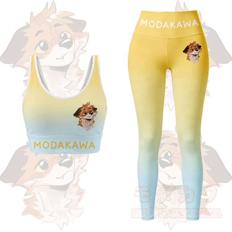 MODAKAWA X atka Fox Graphic Gradient Sports Bra Top Leggings Matching Outfit - Yellow Set - 5XL - image 11