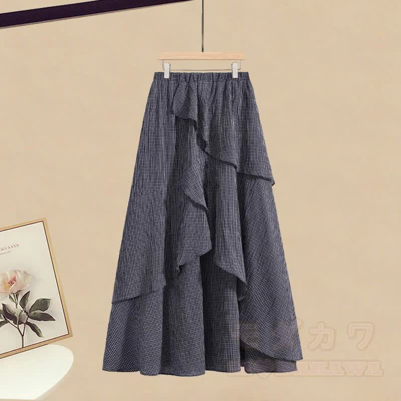 Irregular T-shirt Plaid Skirt Matching Outfit - Skirt (Single) - 3XL - image 8