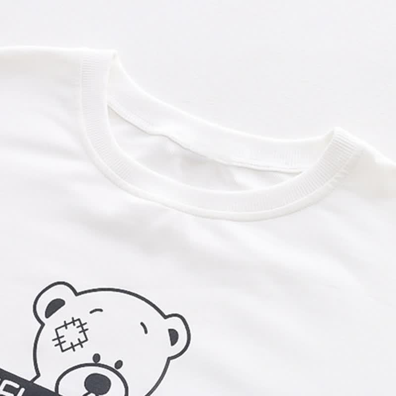 Cartoon Bear Letter Print Stripe Sleeve Sweatshirt - image 7