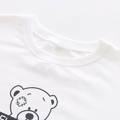 Cartoon Bear Letter Print Stripe Sleeve Sweatshirt - image 7