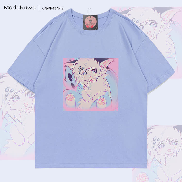 MODAKAWA X genericcanis Tongue Out Fox Graphic 100% Cotton T-shirt - Dusty Blue - 5XL - image 5