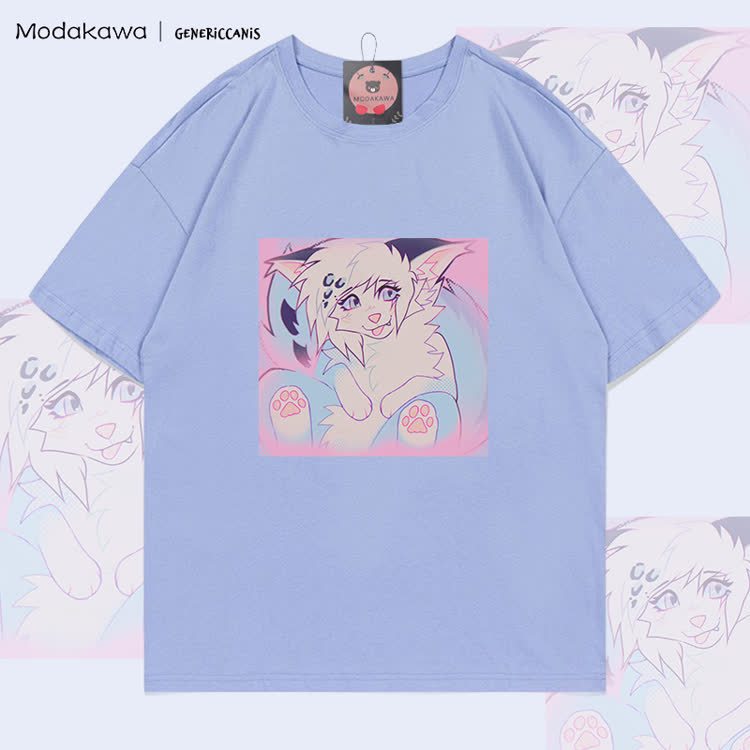 MODAKAWA X genericcanis Tongue Out Fox Graphic 100% Cotton T-shirt - Dusty Blue - 5XL - image 5