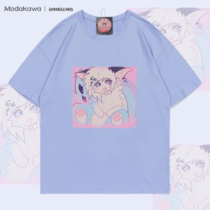 MODAKAWA X genericcanis Tongue Out Fox Graphic 100% Cotton T-shirt - Dusty Blue - 5XL - image 5