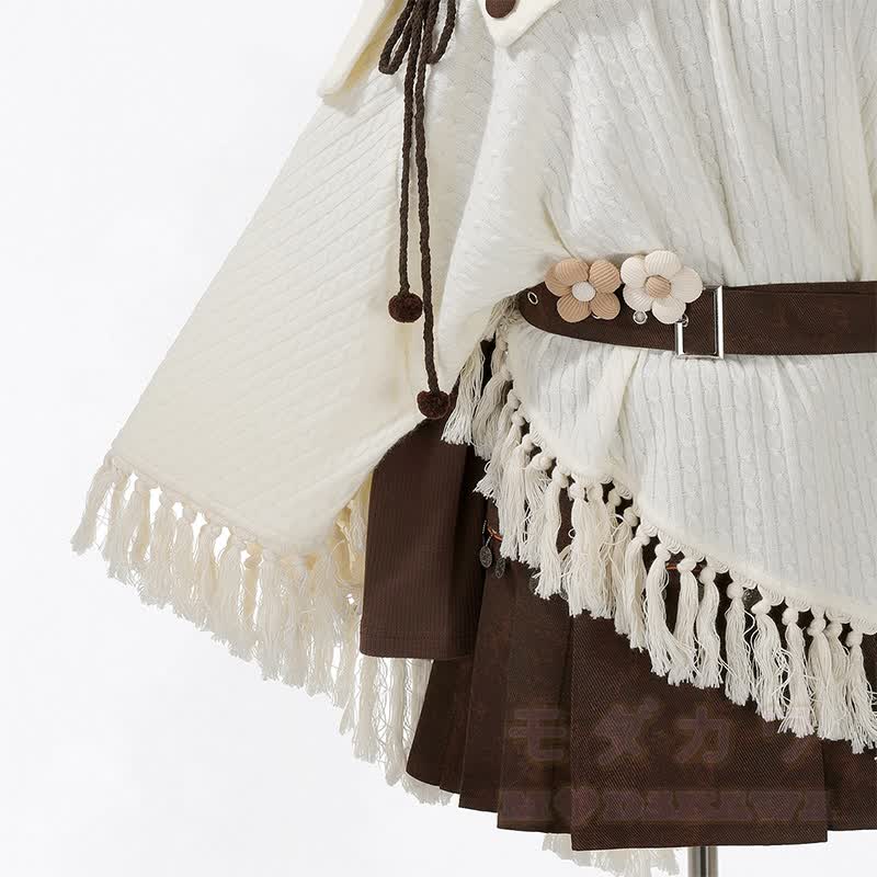 Vintage Fringe Cape Long Sleeve Top Belt Skirt Matching Outfit - image 10