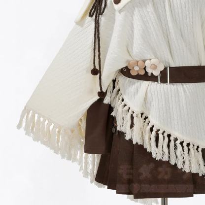 Vintage Fringe Cape Long Sleeve Top Belt Skirt Matching Outfit - image 10