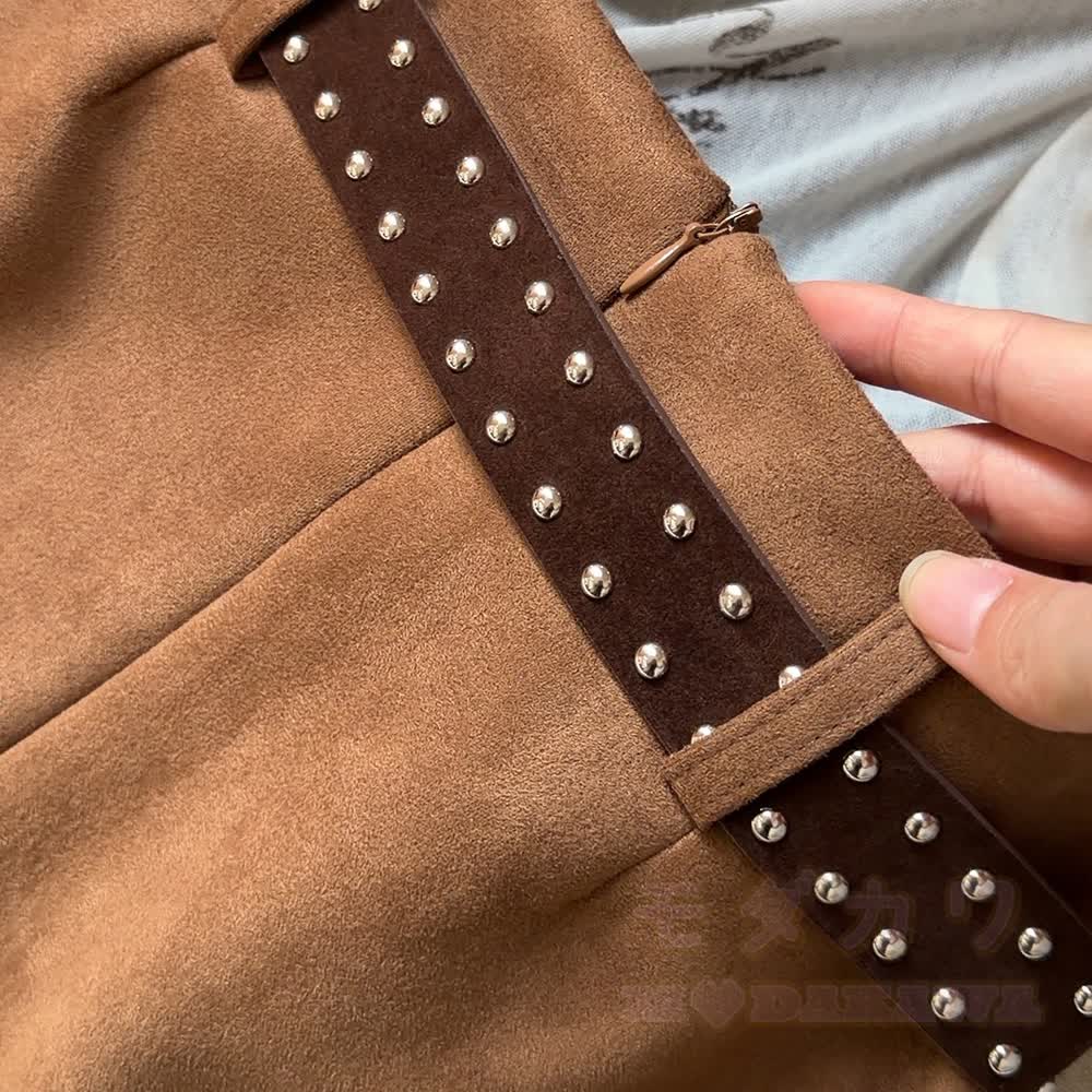 Vintage Plaid Contrast Suede Layered Skirt - image 8