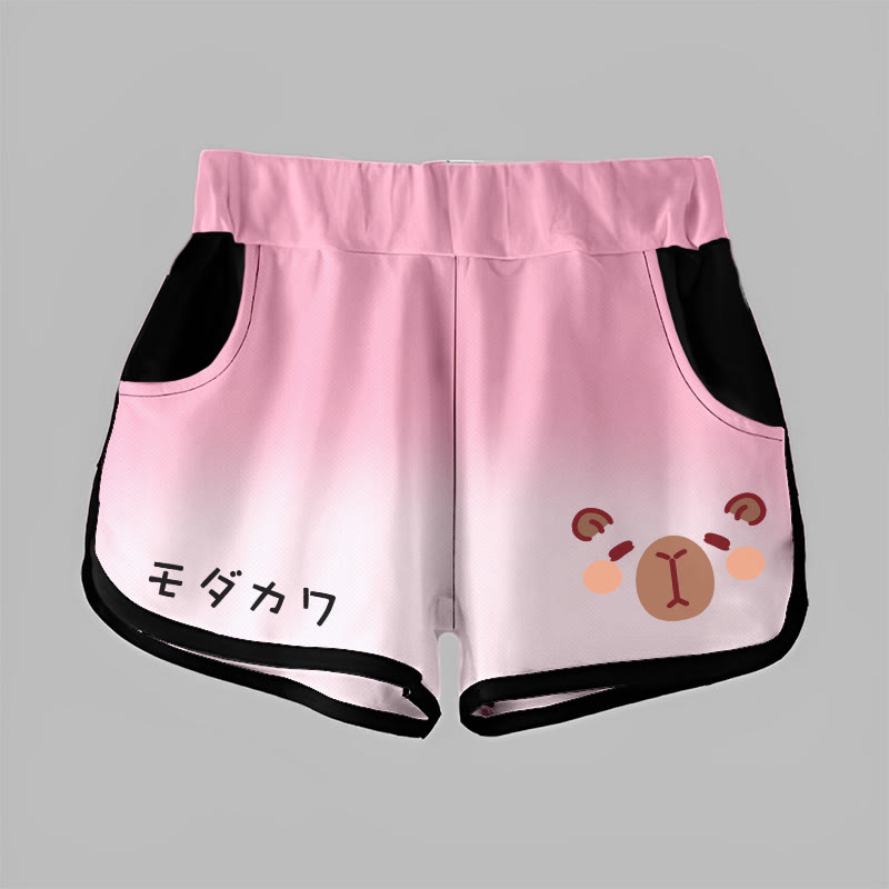 Gradient Capybara Graphic MODAKAWA Shorts - Pink - 5XL - image 3