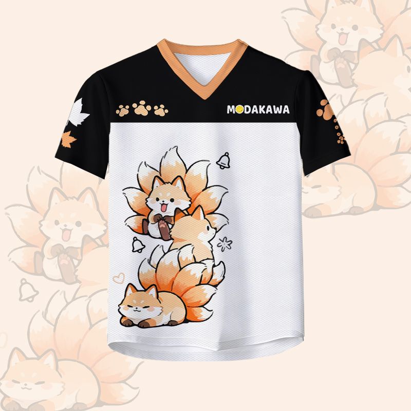 Nine Tailed Fox Number Graphic Modakawa Vintage Mesh Jersey T-shirt - image 3