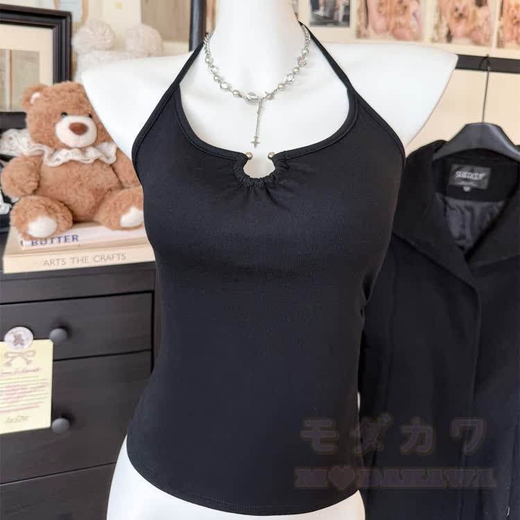 Butterfly Chain Backless Halter Top - Black - One Size - image 18