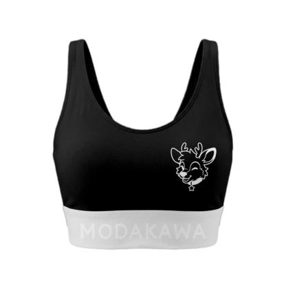 Deer Graphic Sports Bra Top Leggings Modakawa Matching Outfit - Black Top - 5XL - image 5