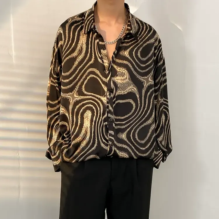 Men's Vintage Print Long Sleeve Button-Up Shirt - Multicolor E - 3XL - image 6