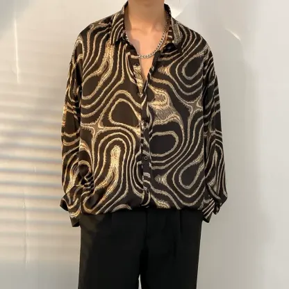 Men's Vintage Print Long Sleeve Button-Up Shirt - Multicolor E - 3XL - image 6