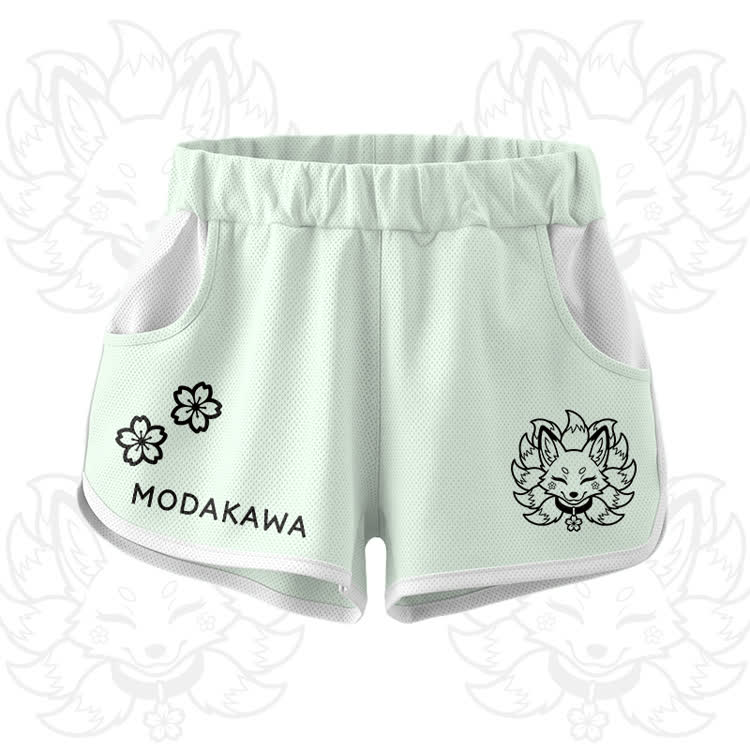 Nine Tailed Fox Graphic Crop Tank Sport Top Shorts Modakawa Matching Outfit - Green Shorts - 5XL - image 9