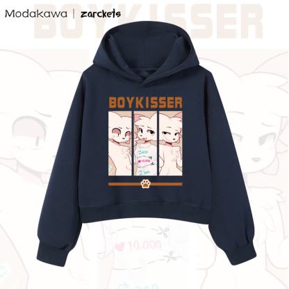 MODAKAWA X zarckets BOYKISSER Cat Graphic Cropped Cotton Hoodie - Navy Blue - 3XL - image 10