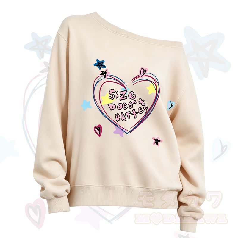MMODAKAWA SIZE DOESN'T MATTER Heart Print Slant Shoulder Sweatshirt - Apricot - 3XL - image 4