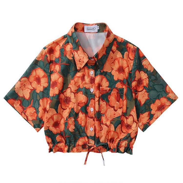 Vintage Print Short Sleeve Button-Up Shirt - Multicolor M - L - image 14