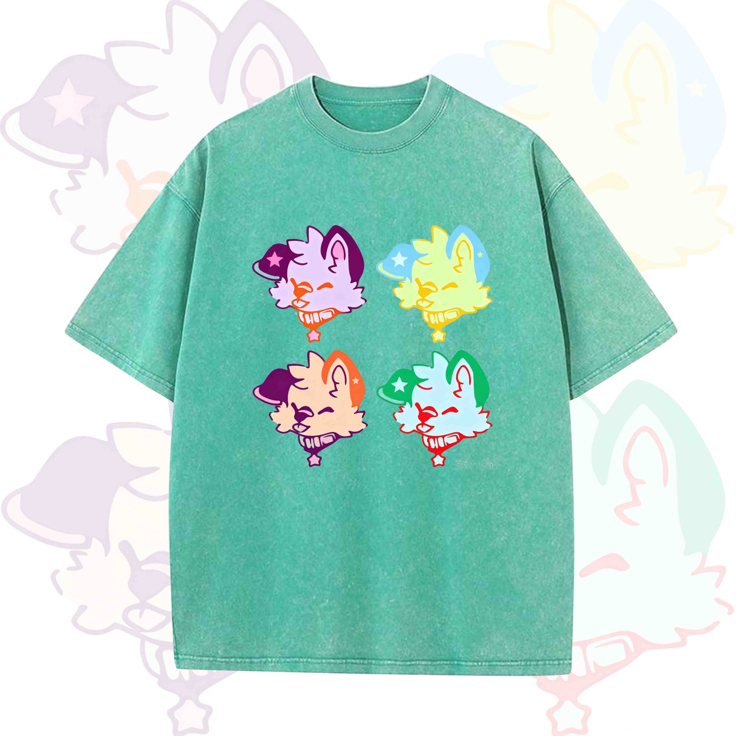 MODAKAWA Cute Puppy Graphic Vintage Washed T-shirt - Green - 5XL - image 7