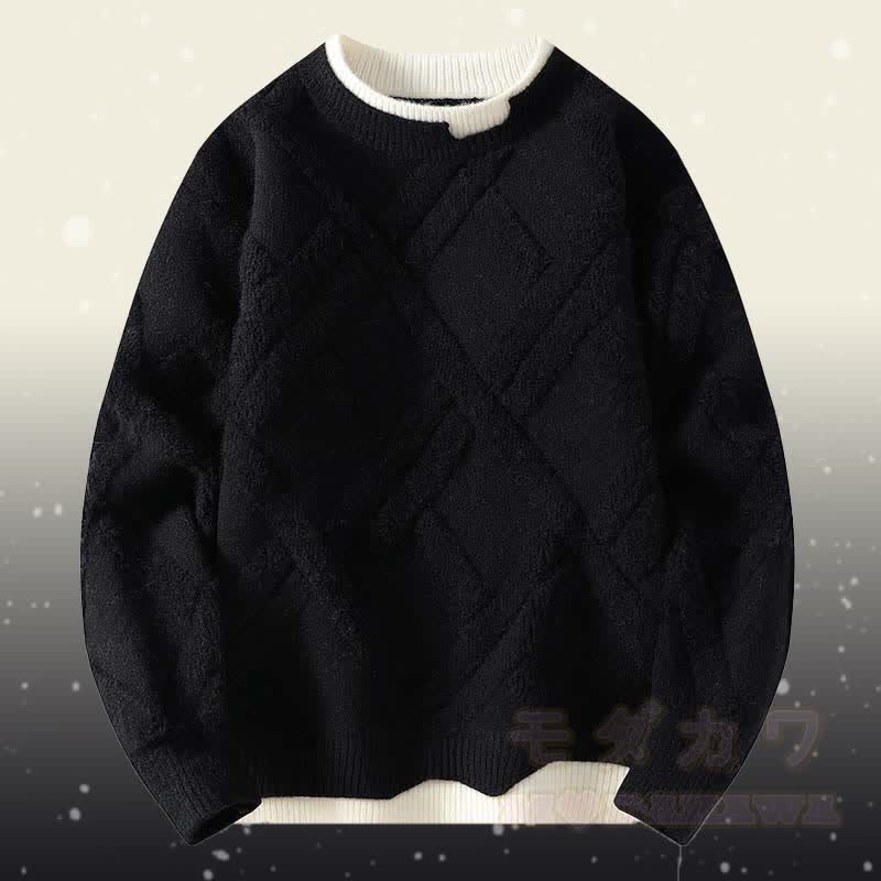 Faux Layered Knit Sweater Plaid Fleece Lined Pants Two Pieces - Black Sweater - 2XL - image 6