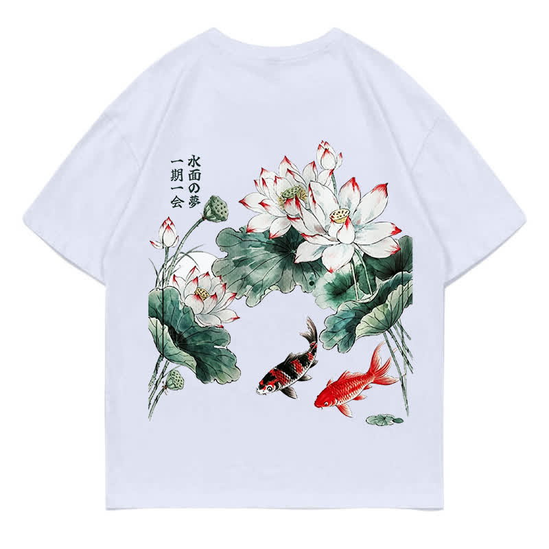 MODAKAWA Flower Fish Print Loose Summer Short Sleeve T-Shirt - White - 5XL - image 5
