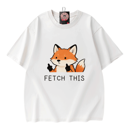 FETCH THIS Fox Graphic Modakawa Vintage Washed 100% Cotton T-shirt - White - 5XL - image 3