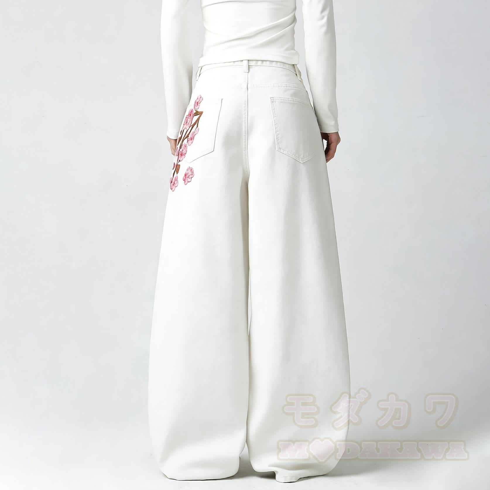 Modern Chinese Inspired Plum Blossom Embroidered Jeans - image 5