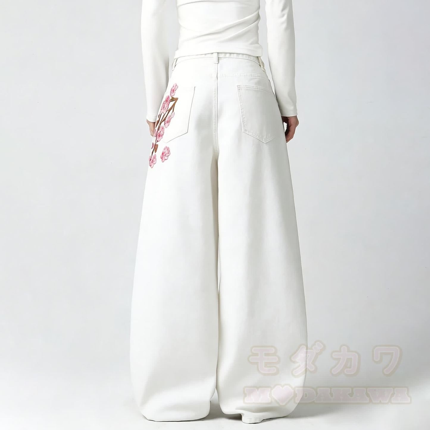 Modern Chinese Inspired Plum Blossom Embroidered Jeans - image 5
