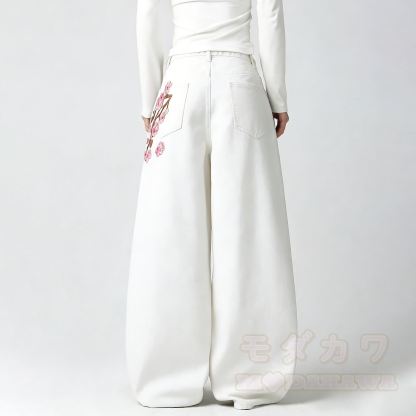 Modern Chinese Inspired Plum Blossom Embroidered Jeans - image 5