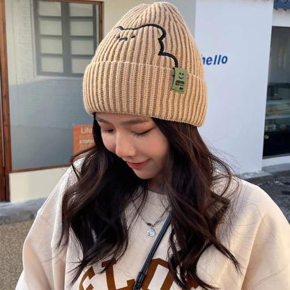 Cartoon Bear Embroidery Knit Hat - image 5
