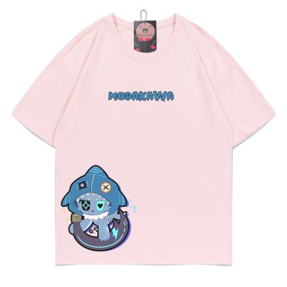 MODAKAWA Playful Shark Graphic Dark Aesthetic T-shirt - Pink - B - 5XL - image 11