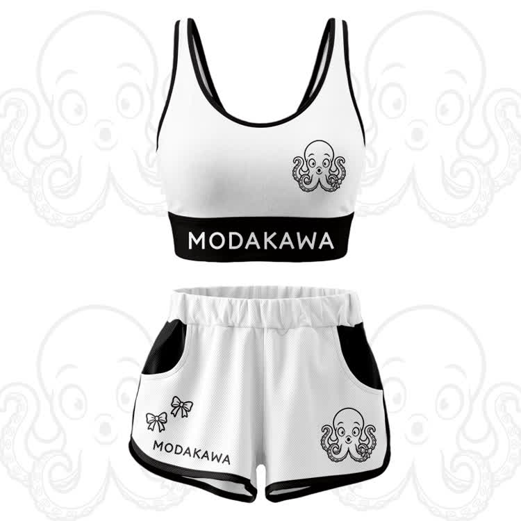 Octopus Graphic Crop Tank Sport Top Shorts Modakawa Matching Outfit - White Set - 5XL - image 15