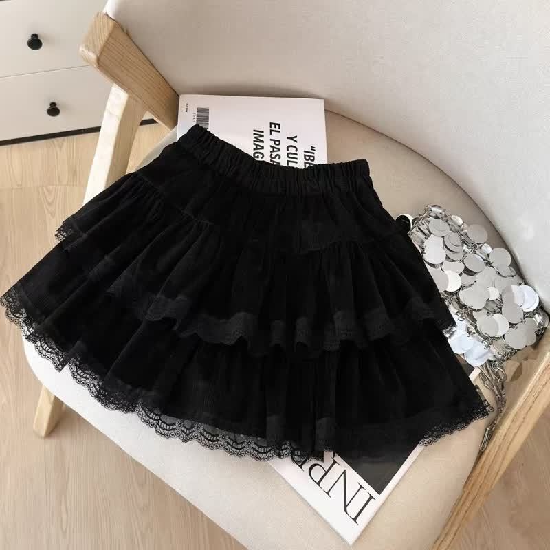 Gothic Plaid Sleeveless V-neck Top Lace Ruffle Skirt Two Pieces Set - Skirt - L - image 7