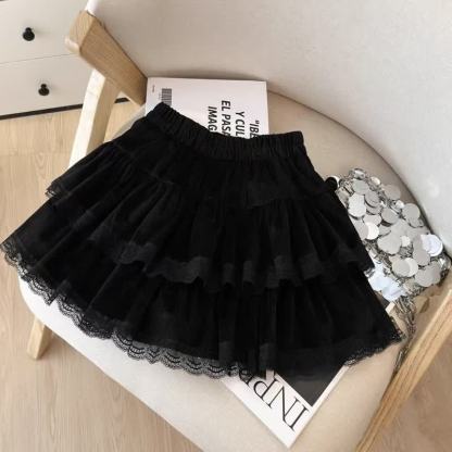 Gothic Plaid Sleeveless V-neck Top Lace Ruffle Skirt Two Pieces Set - Skirt - L - image 7