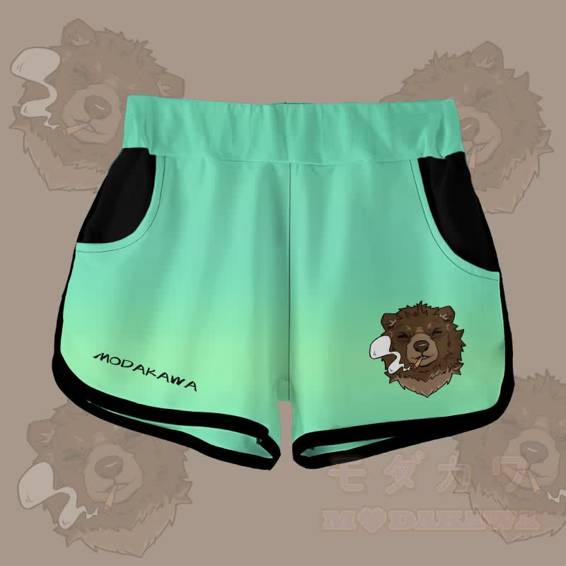 MODAKAWA Gradient Smoking Bear Graphic Shorts - Green - 5XL - image 3