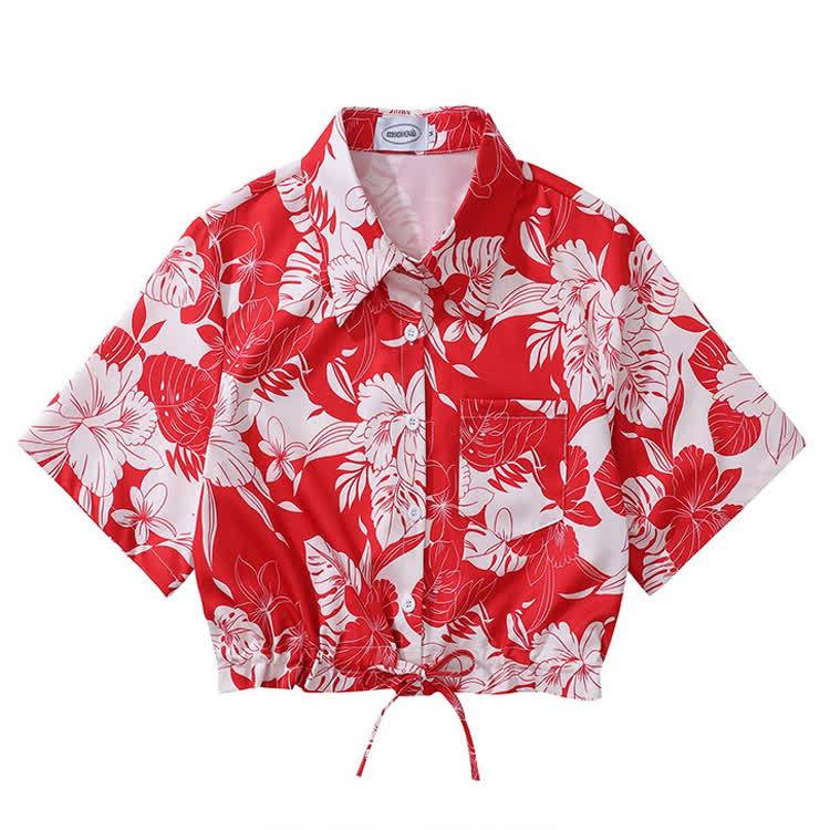 Vintage Print Short Sleeve Button-Up Shirt - Multicolor O - L - image 16