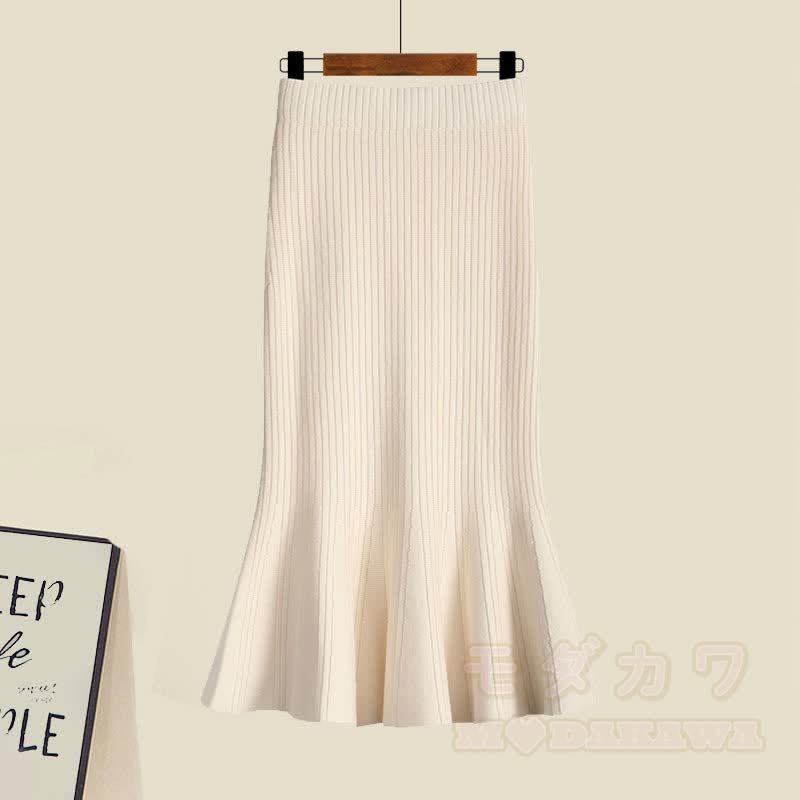 V-neck Cable Sweater Fishtail Skirt Two Pieces Set - image 9