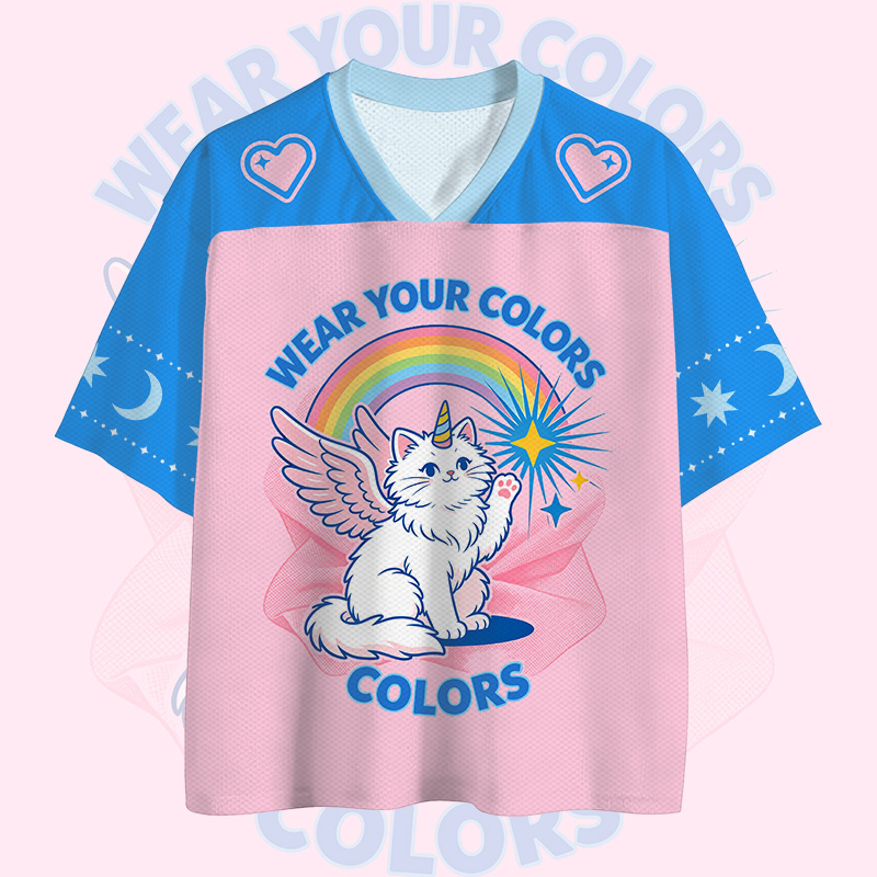 WEAR YOUR COLORS Cat Unicorn Number Graphic Vintage Mesh Jersey T-shirt - image 2