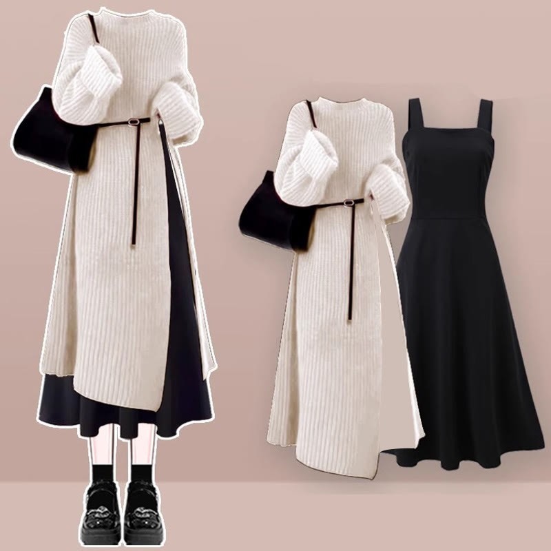 Knit Sweater Dress Black Dress Two Pieces Set - Set F - XL - image 6