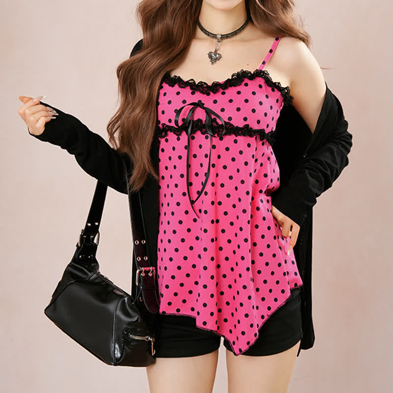 Gothic Polka Dot Cami Top Lace Cardigan Cross Print Skirt Three Pieces Set - image 6