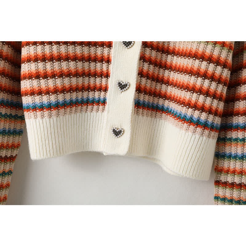 Colorblock Stripe Rainbow Cardigan Sweater Casual Pants Matching Outfit - image 13