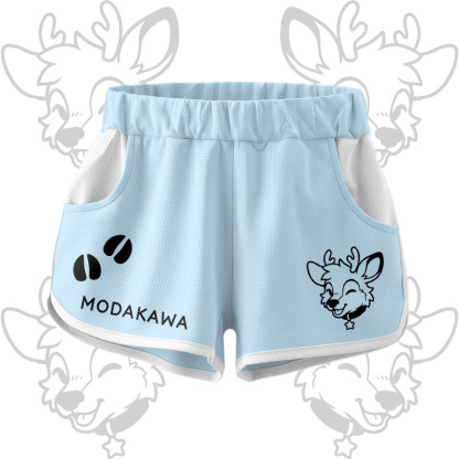 Deer Graphic Crop Tank Sport Top Shorts Bikini Modakawa Matching Outfit - Blue Shorts - 5XL - image 11