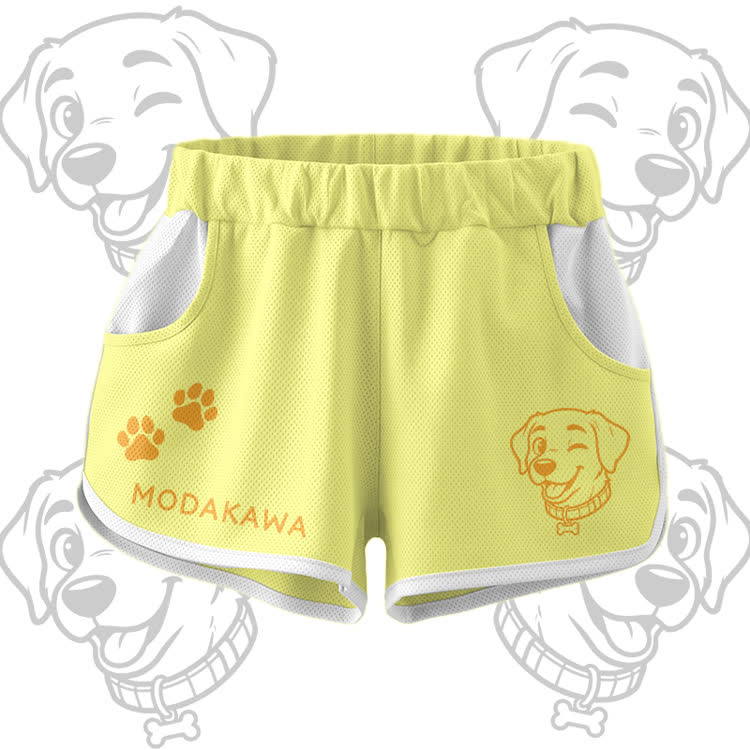 Happy Puppy Graphic Crop Tank Sport Top Shorts Bikini Modakawa Matching Outfit - Yellow Shorts - 5XL - image 9