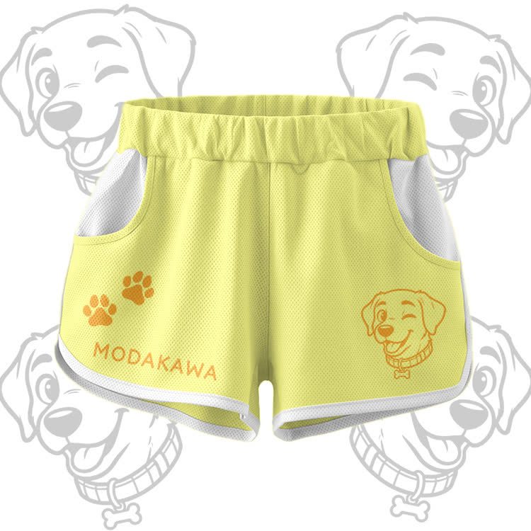 Happy Puppy Graphic Crop Tank Sport Top Shorts Bikini Modakawa Matching Outfit - Yellow Shorts - 5XL - image 9