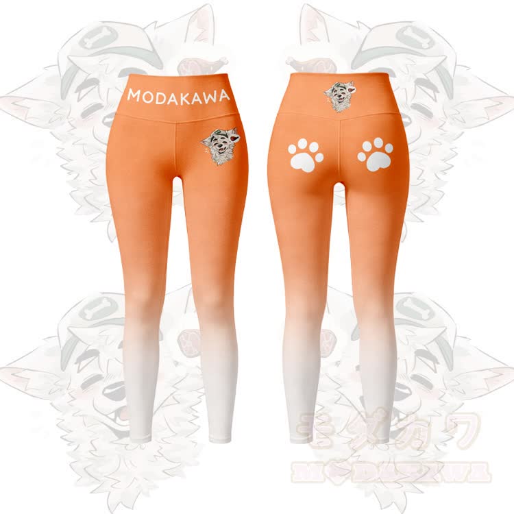 MODAKAWA X atka Fox Wants Meat Graphic Gradient Sports Bra Top Leggings Matching Outfit - Orange Leggings - 5XL - image 9