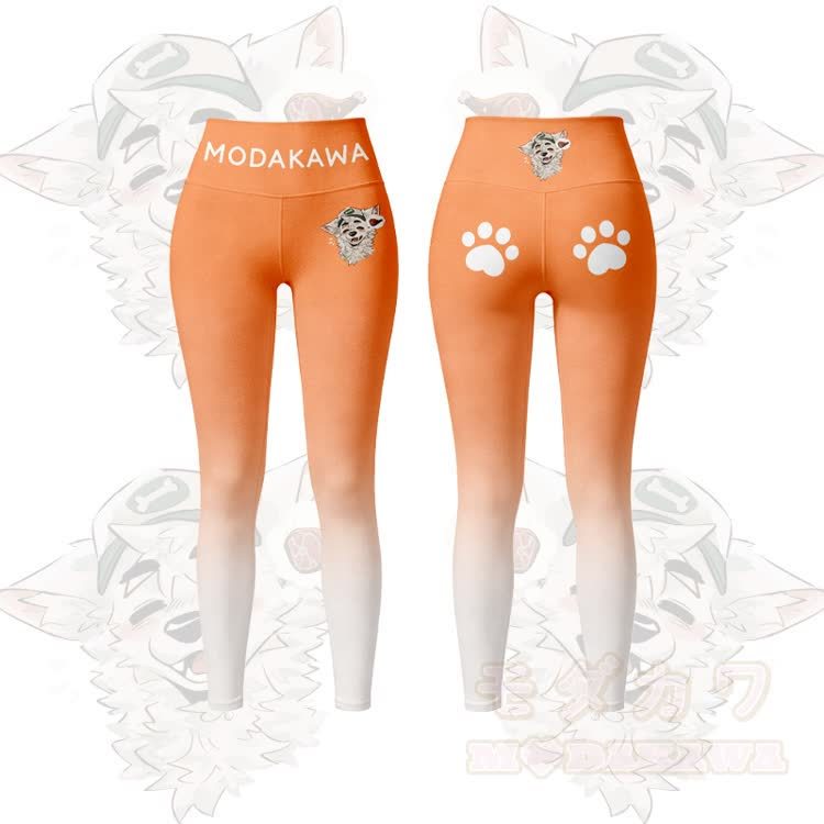 MODAKAWA X atka Fox Wants Meat Graphic Gradient Sports Bra Top Leggings Matching Outfit - Orange Leggings - 5XL - image 9